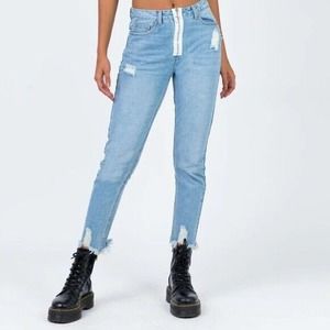 NEW Princess Polly Jeans Skinny Denim Distressed Ripped Zip Front Light Wash 6